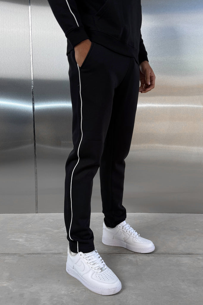 Piping Detail Straight Leg Jogger - Black