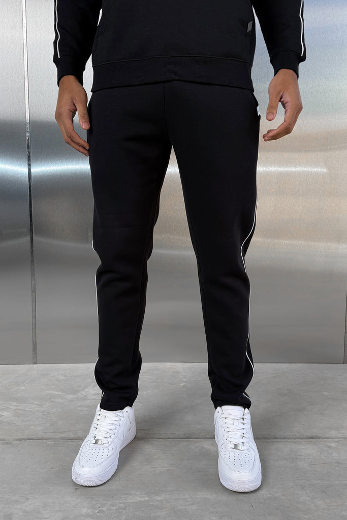 Piping Detail Straight Leg Jogger - Black