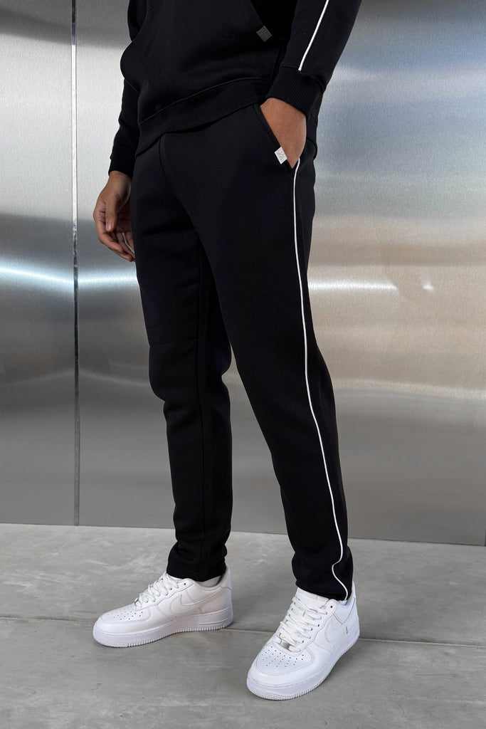 Piping Detail Straight Leg Jogger - Black