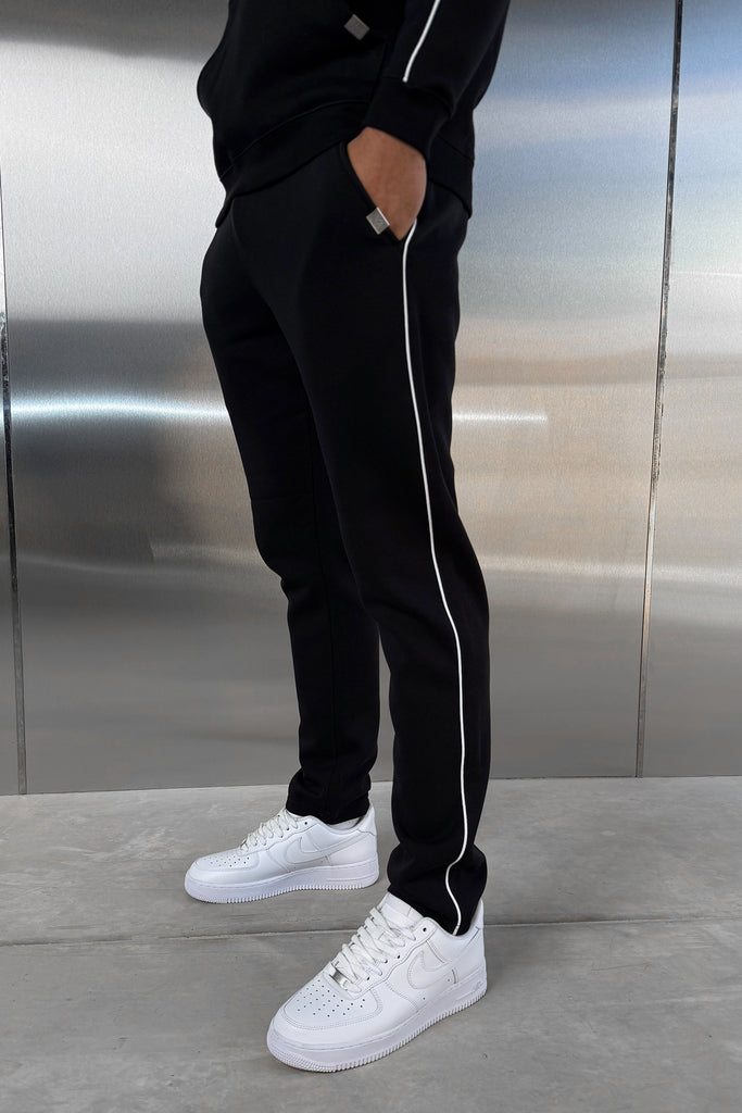 Piping Detail Straight Leg Jogger - Black