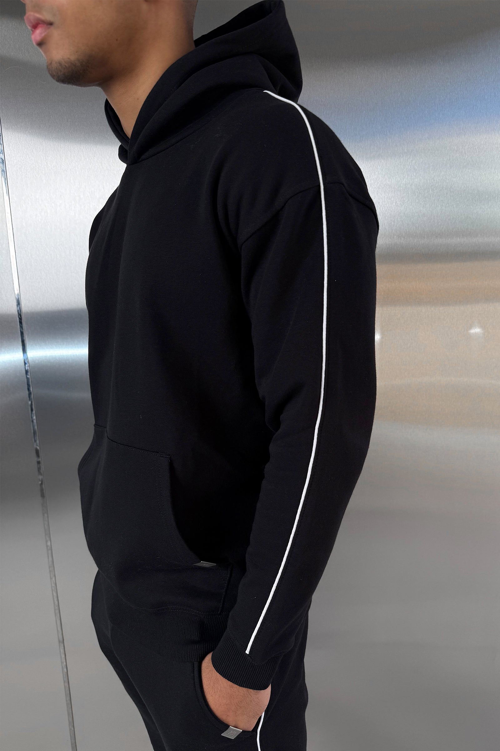 Piping Detail Hoodie - Black