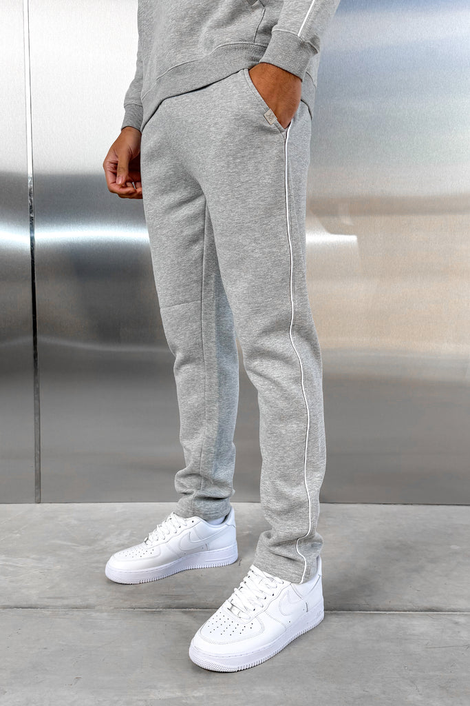 Piping Detail Straight Leg Jogger - Grey Marl