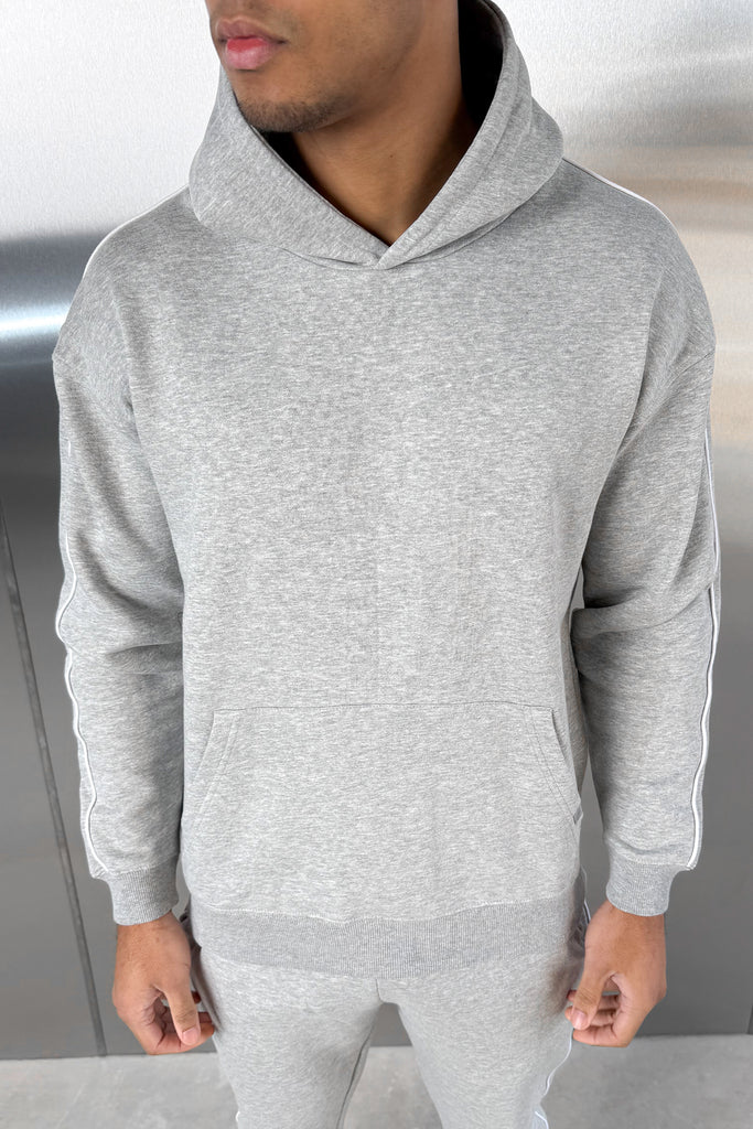 Piping Detail Hoodie - Grey Marl