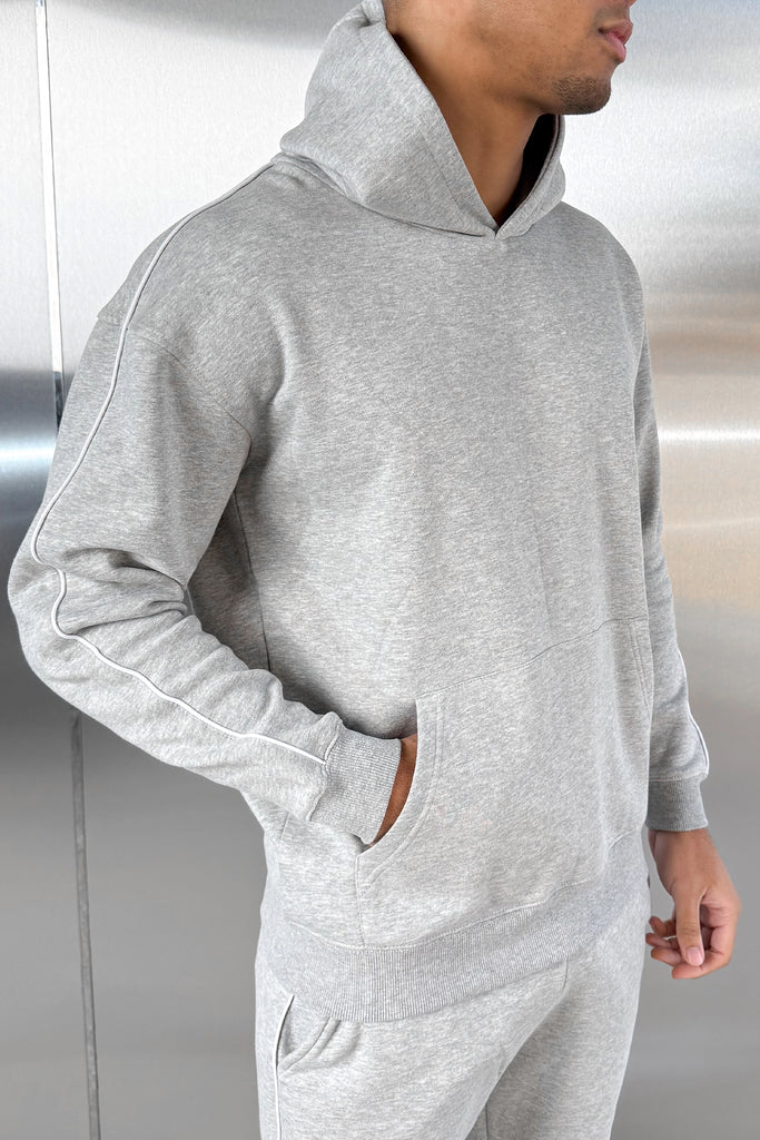 Piping Detail Hoodie - Grey Marl