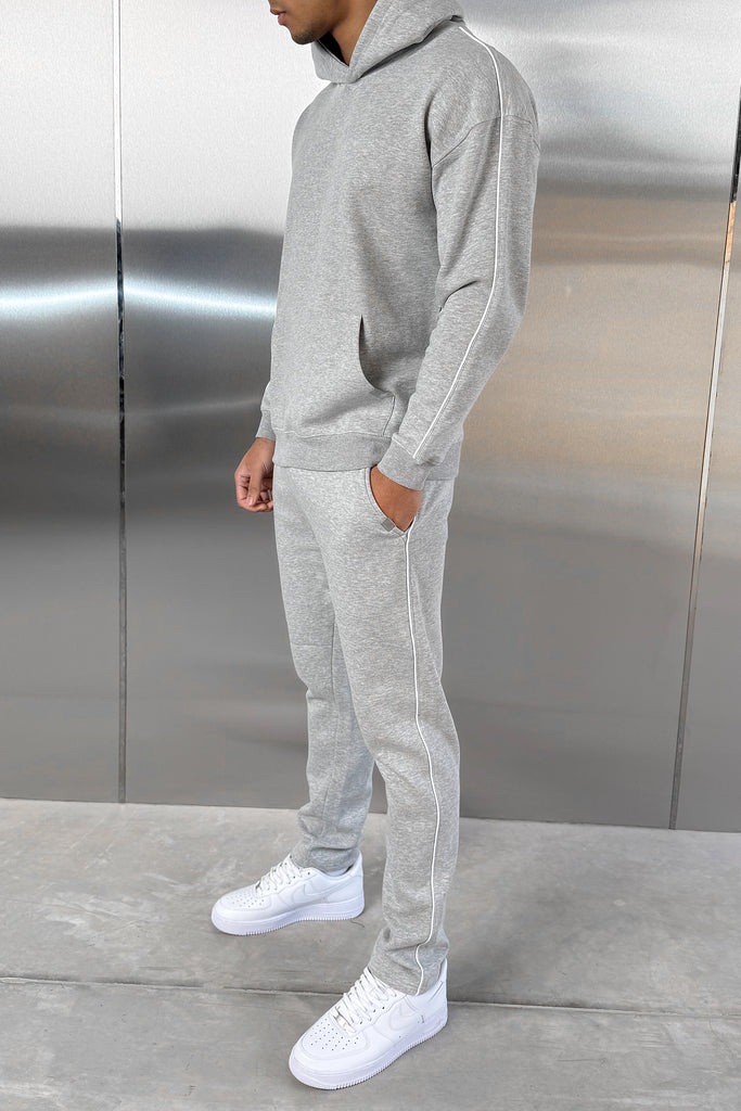 Piping Detail Hoodie - Grey Marl