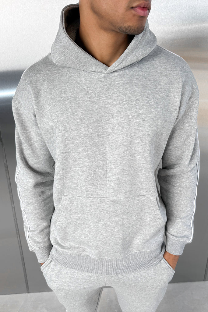 Piping Detail Hoodie - Grey Marl