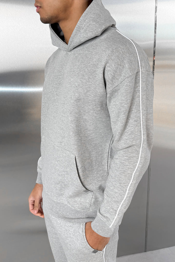 Piping Detail Hoodie - Grey Marl