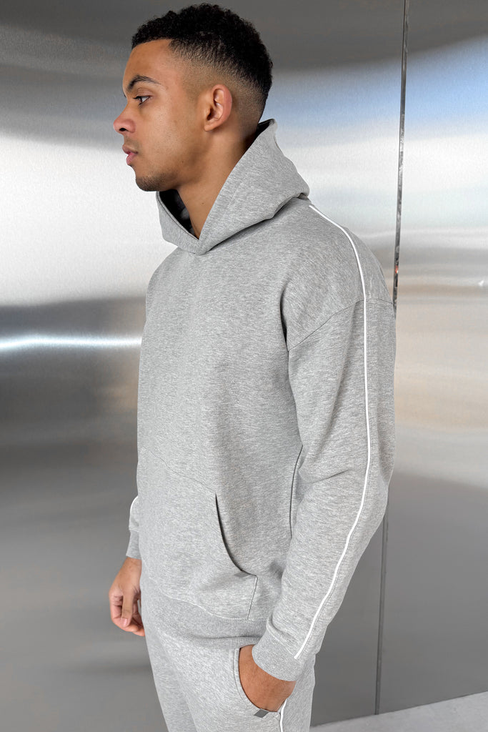 Piping Detail Hoodie - Grey Marl