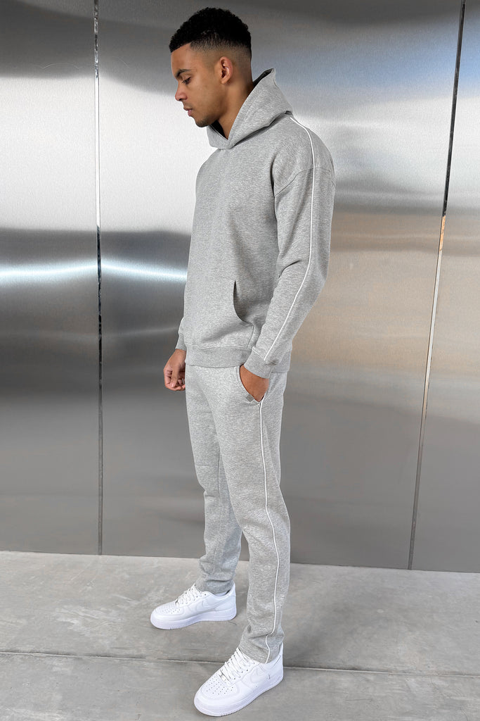 Piping Detail Hoodie - Grey Marl