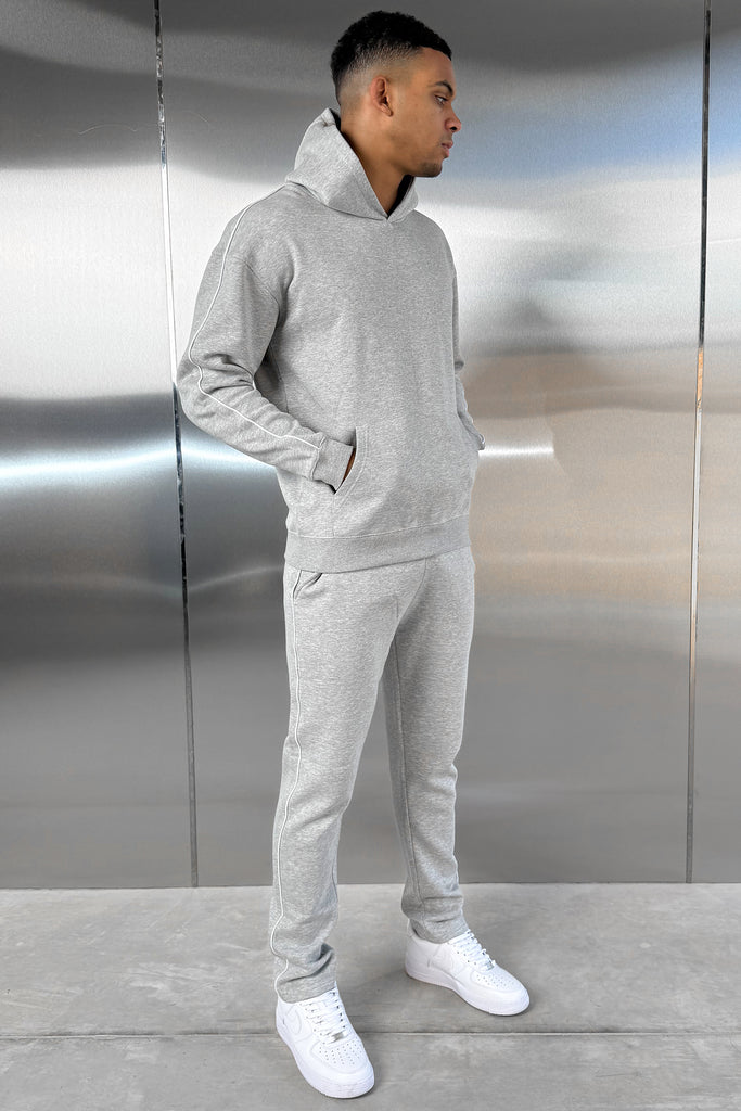 Piping Detail Hoodie - Grey Marl