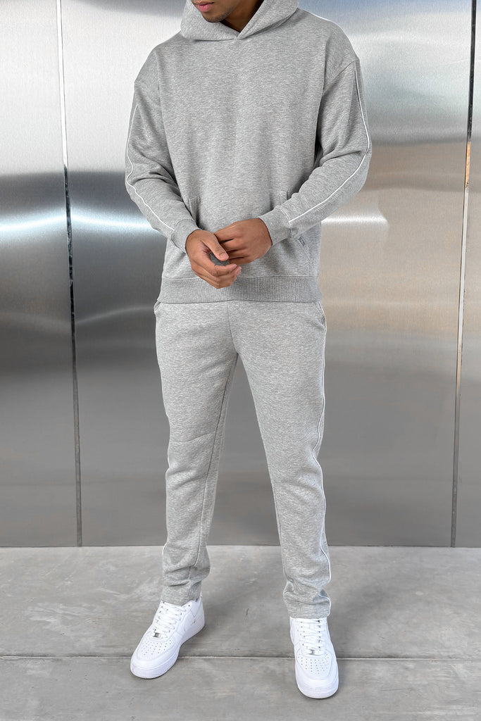 Piping Detail Hoodie - Grey Marl