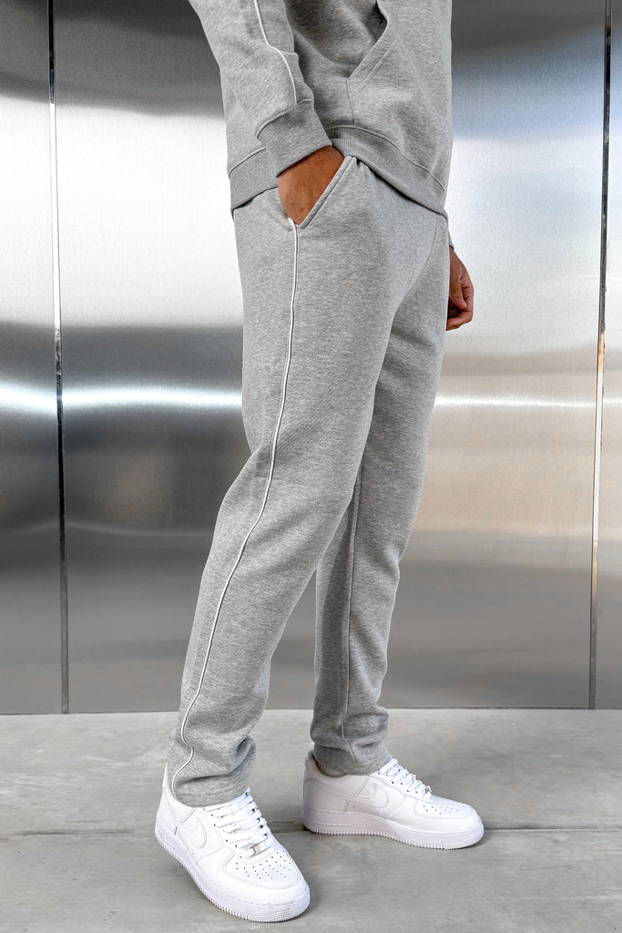 Piping Detail Straight Leg Jogger - Grey Marl
