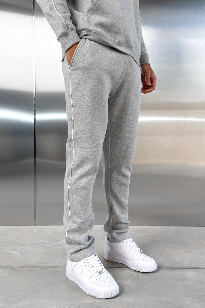Piping Detail Straight Leg Jogger - Grey Marl