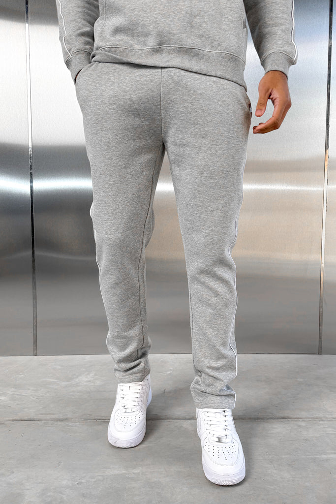 Piping Detail Straight Leg Jogger - Grey Marl
