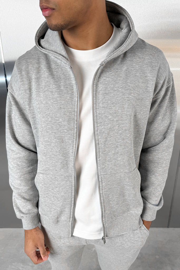 Relaxed Fit Zip Through Hoodie - Grey Marl