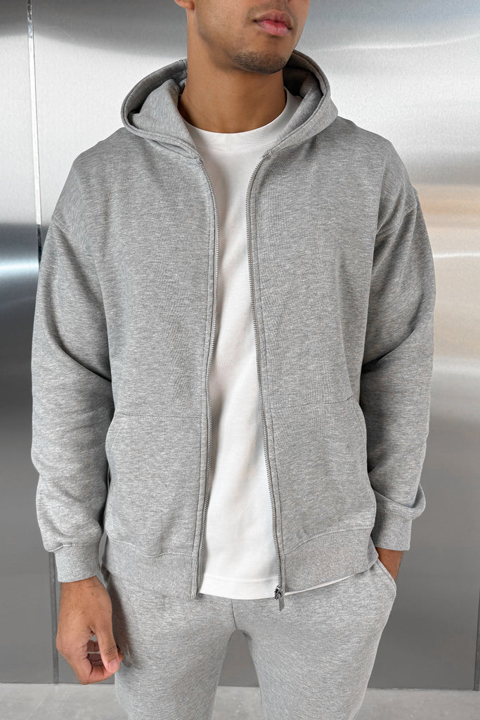 Relaxed Fit Zip Through Hoodie - Grey Marl