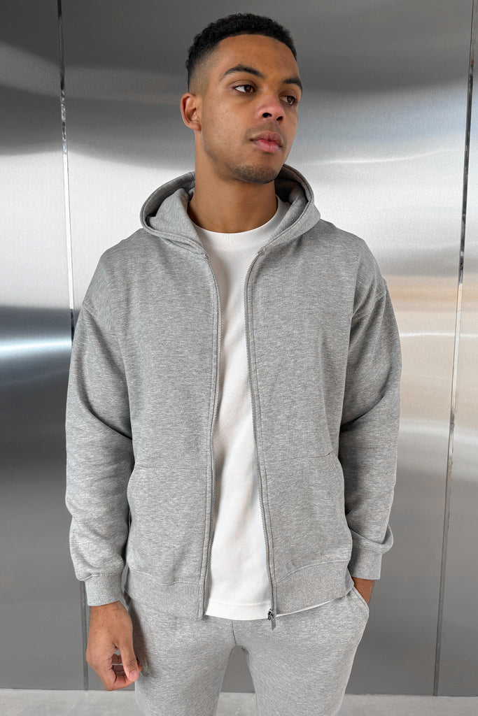 Relaxed Fit Zip Through Hoodie - Grey Marl