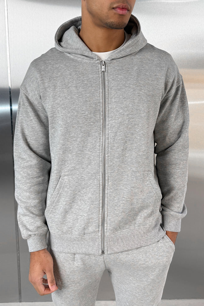 Relaxed Fit Zip Through Hoodie - Grey Marl