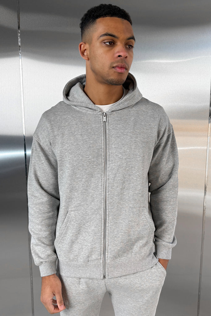 Relaxed Fit Zip Through Hoodie - Grey Marl