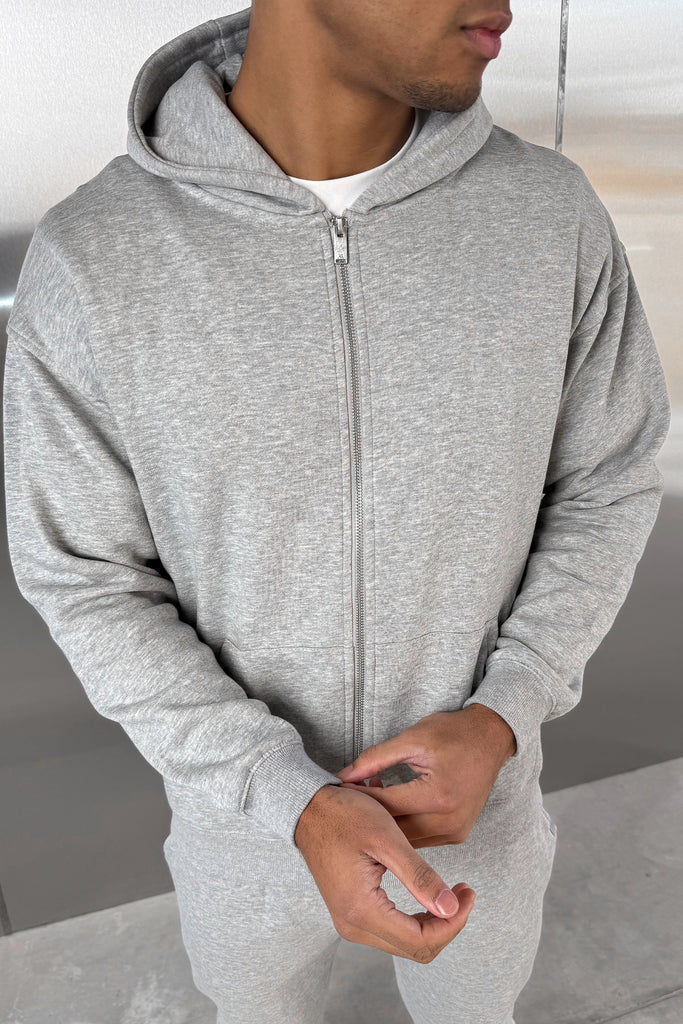 Relaxed Fit Zip Through Hoodie - Grey Marl
