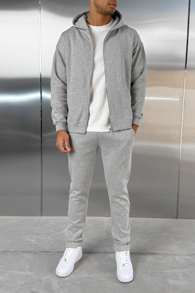 Relaxed Fit Zip Through Hoodie - Grey Marl