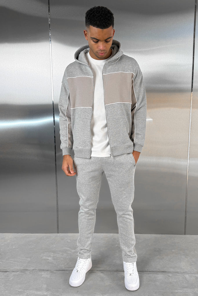 Panelled Straight Leg Jogger - Grey Marl
