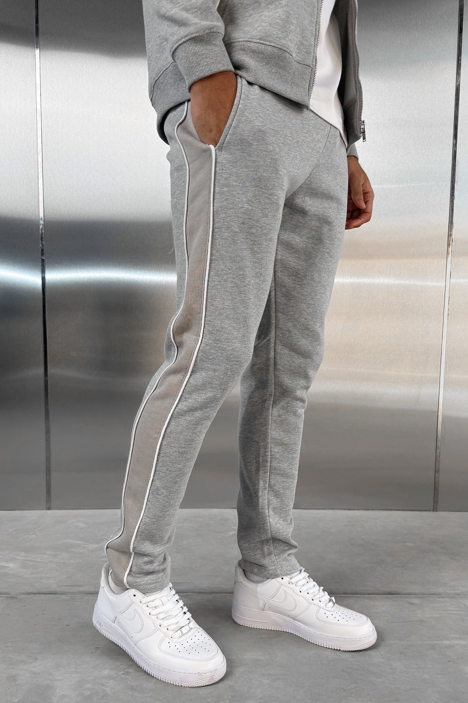 Panelled Straight Leg Jogger - Grey Marl