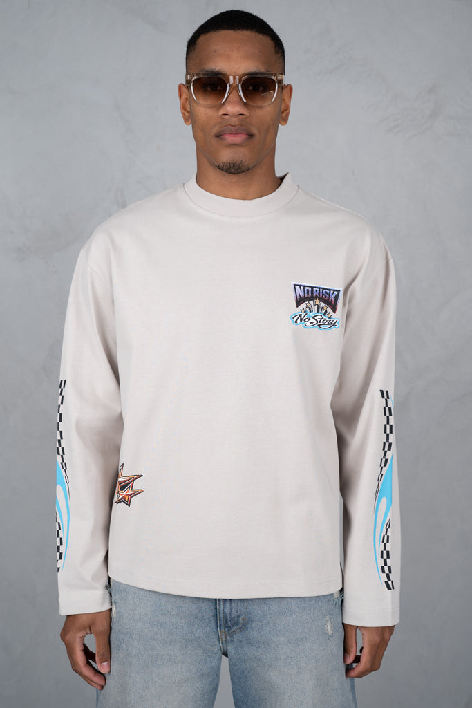 No Risk No Story Boxy Long Sleeve T-Shirt - Stone