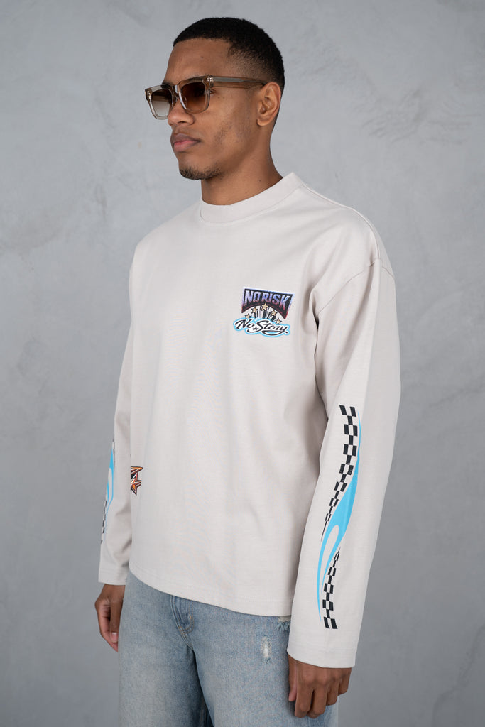 No Risk No Story Boxy Long Sleeve T-Shirt - Stone