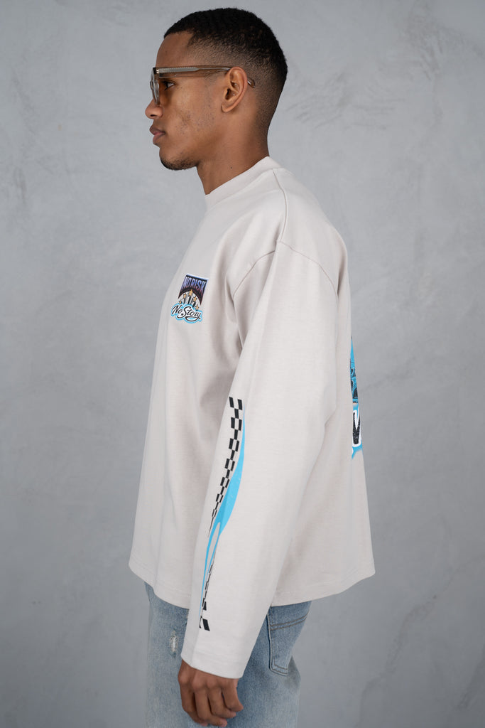 No Risk No Story Boxy Long Sleeve T-Shirt - Stone