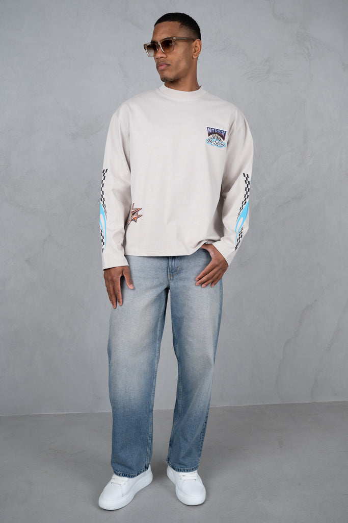 No Risk No Story Boxy Long Sleeve T-Shirt - Stone
