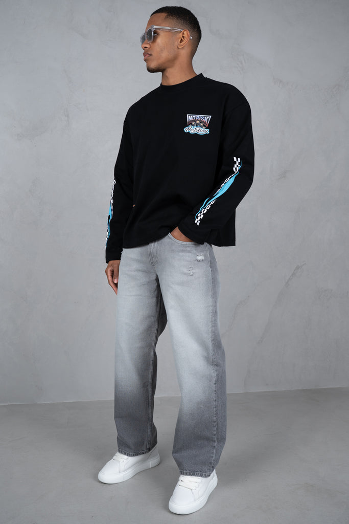 No Risk No Story Boxy Long Sleeve T-Shirt - Black
