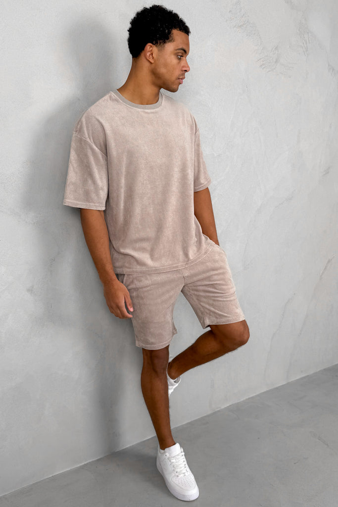 Oversized Towelling Twin Set - Taupe