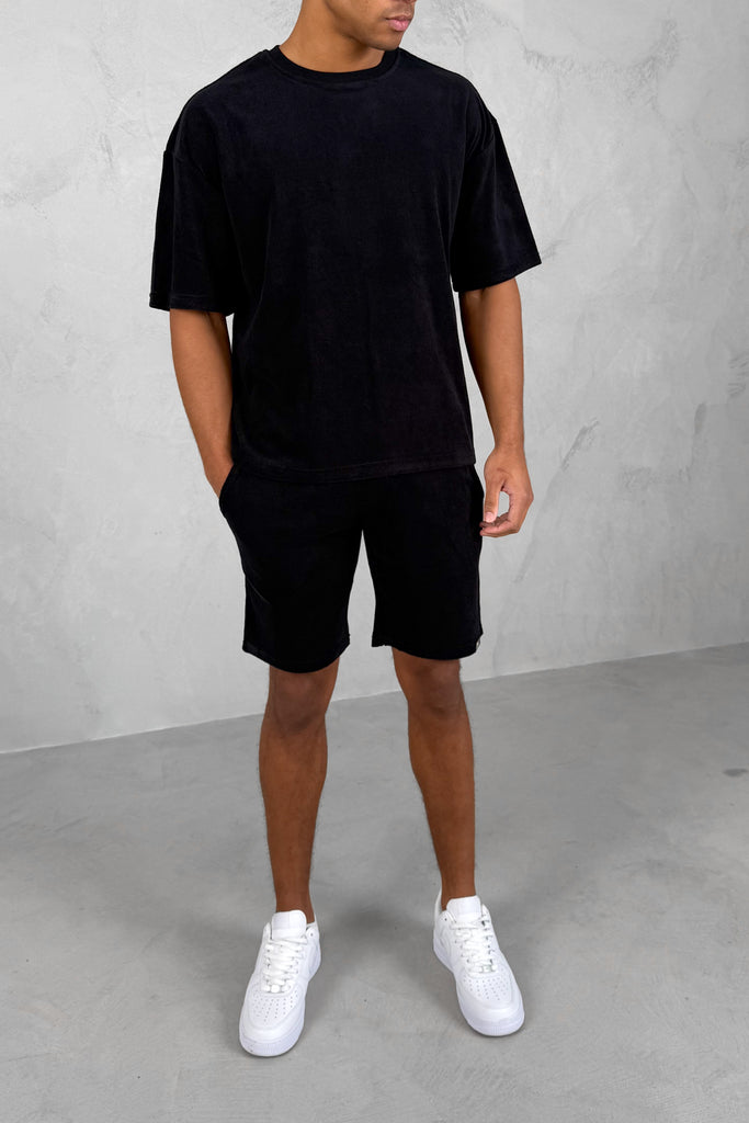 Oversized Towelling Twin Set - Black