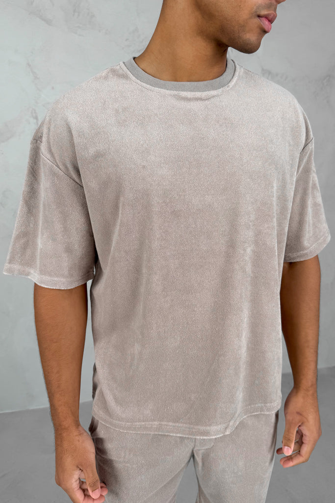 Oversized Towelling Twin Set - Taupe