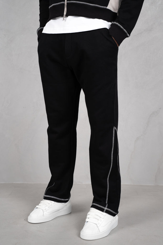 Panelled Contrast Stitch Jogger - Black/Stone