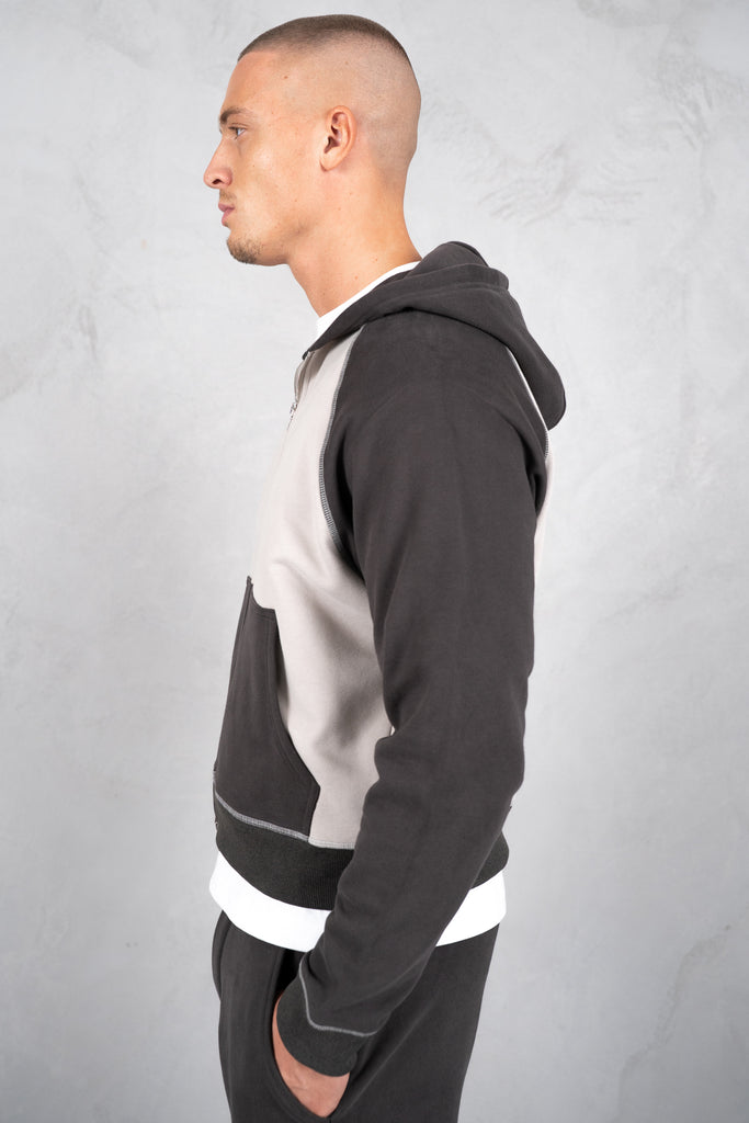 Panelled Contrast Stitch Hoodie - Charcoal/Grey
