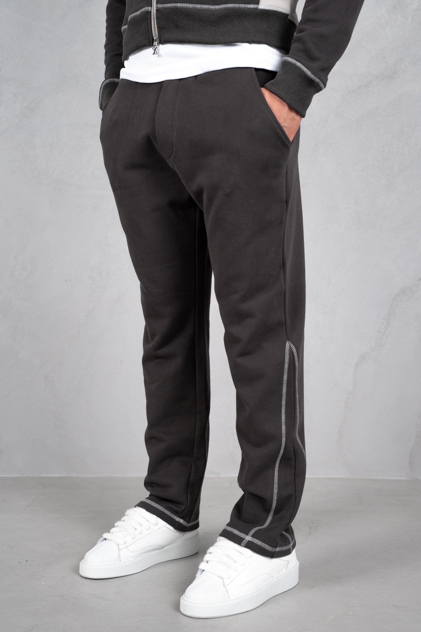 Panelled Contrast Stitch Jogger - Charcoal/Grey