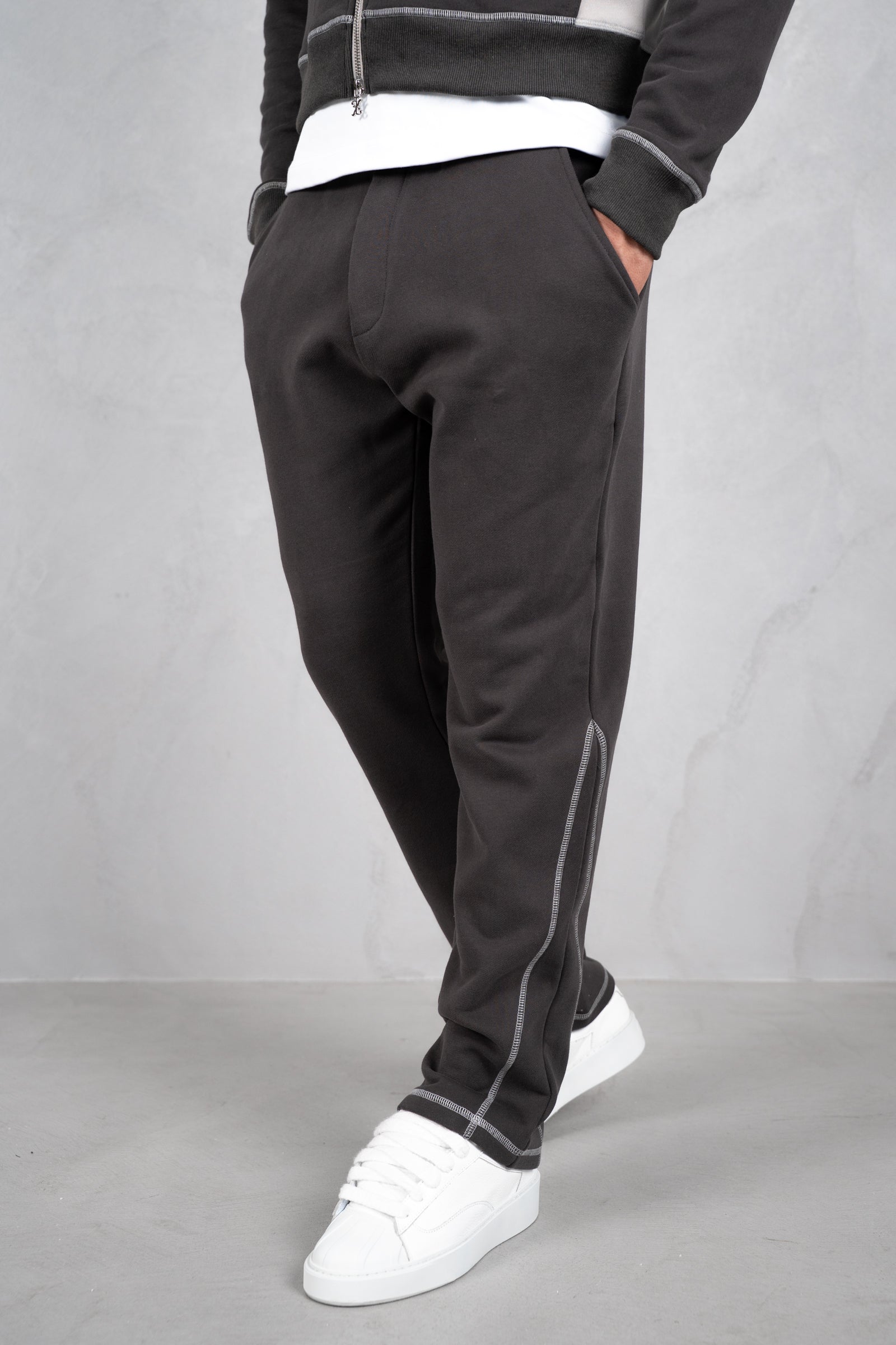Panelled Contrast Stitch Jogger - Charcoal/Grey