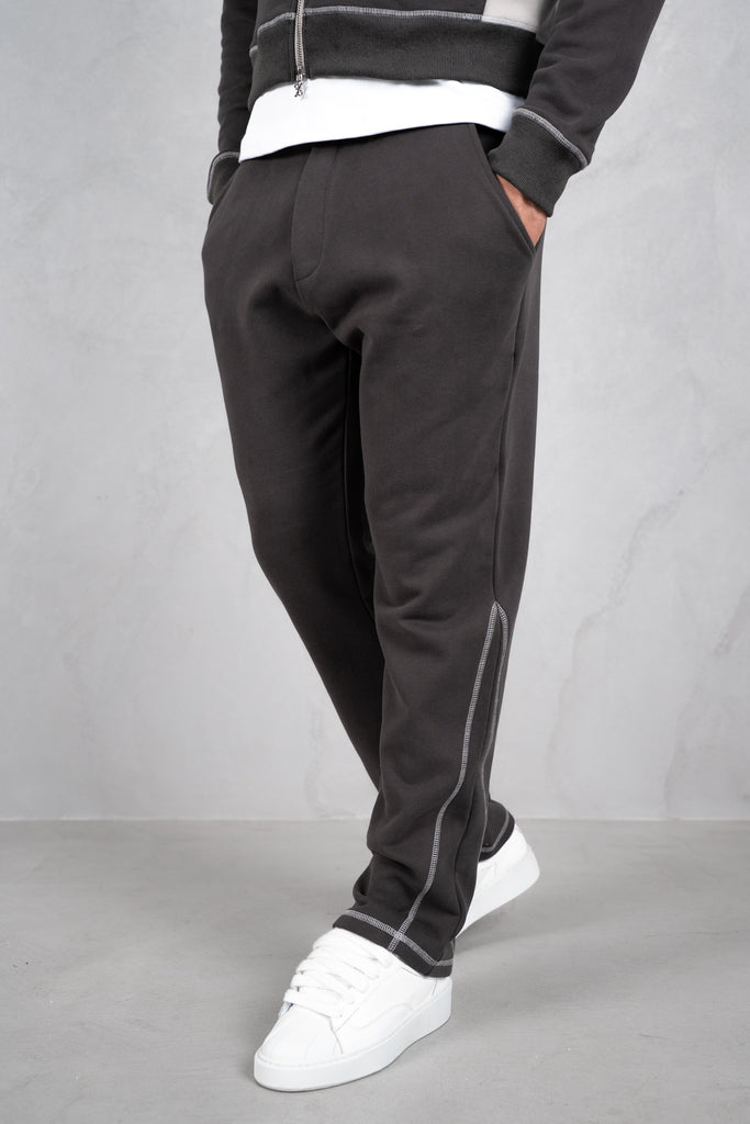 Panelled Contrast Stitch Hoodie - Charcoal/Grey