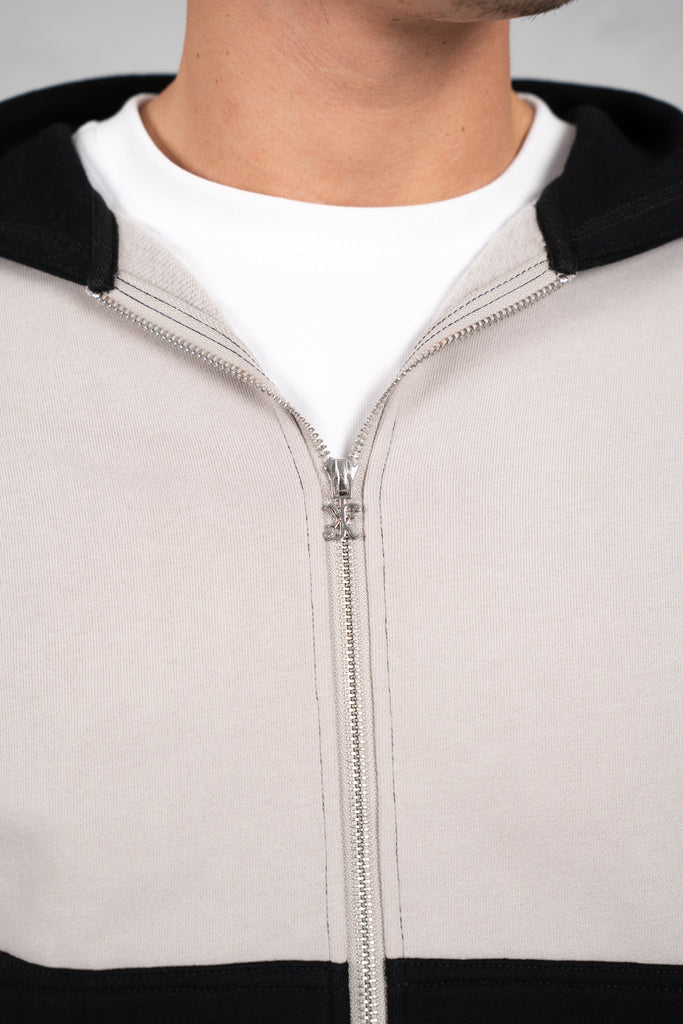 Panelled Contrast Stitch Hoodie - Black/Stone