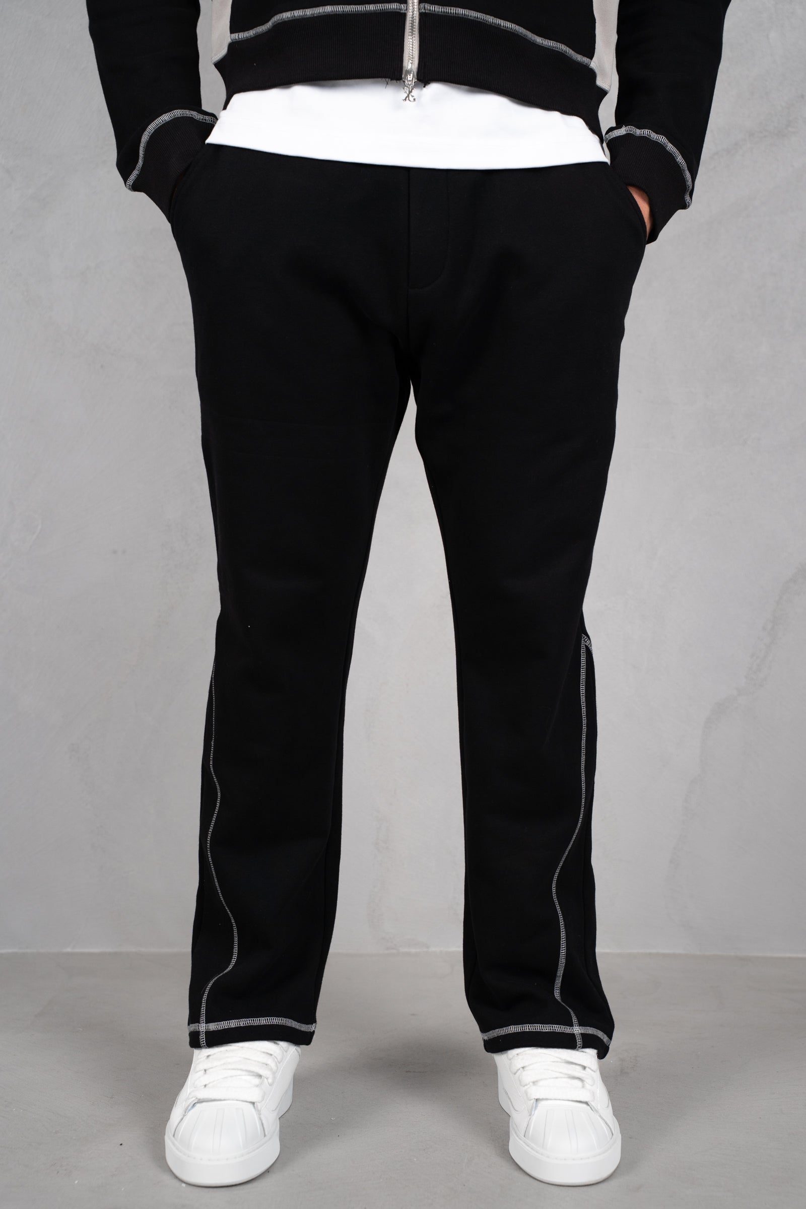 Panelled Contrast Stitch Jogger - Black/Stone