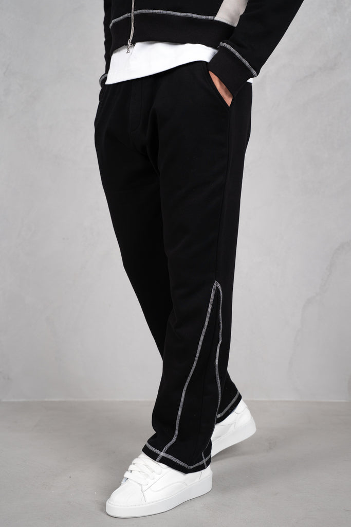 Panelled Contrast Stitch Hoodie - Black/Stone