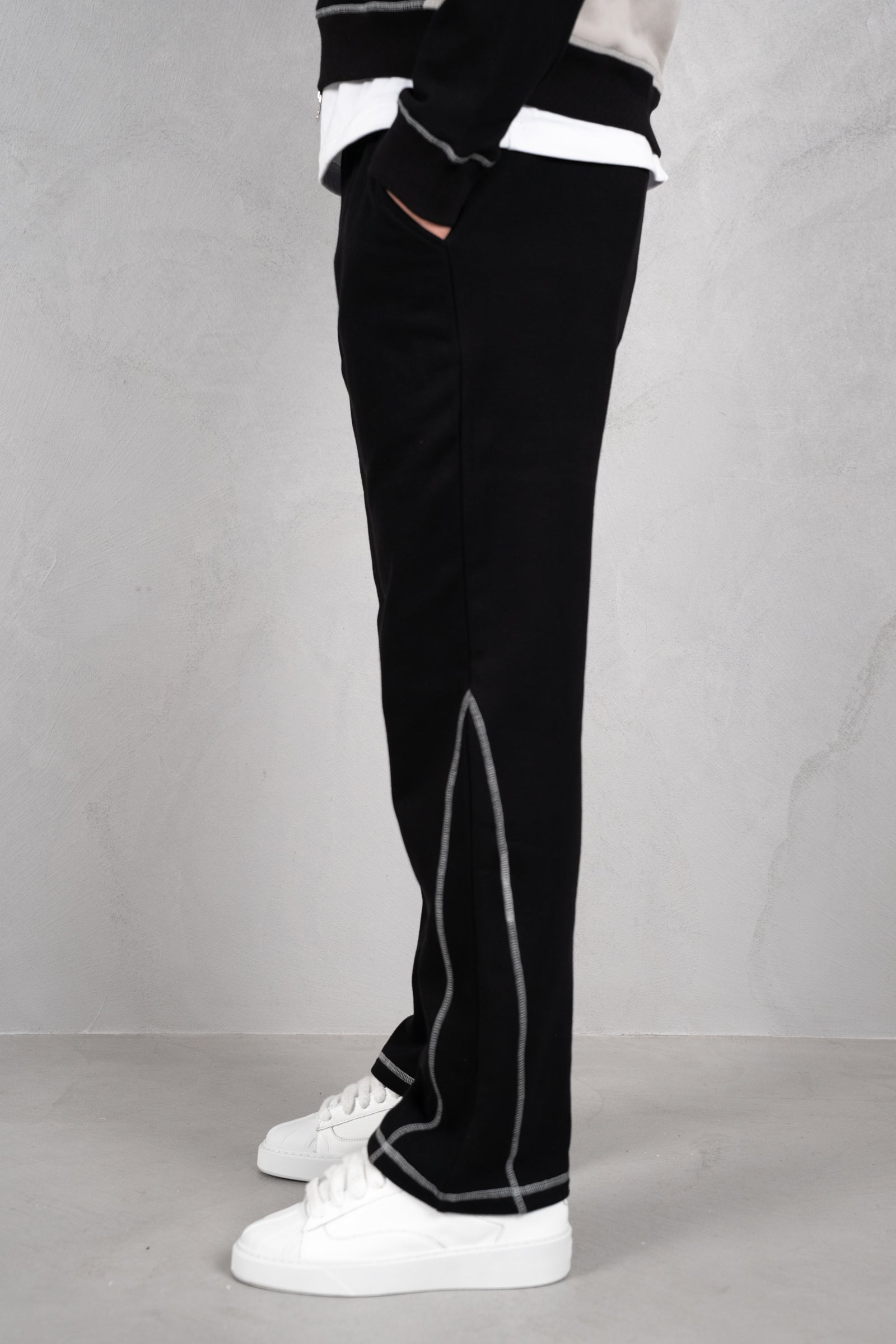 Panelled Contrast Stitch Jogger - Black/Stone