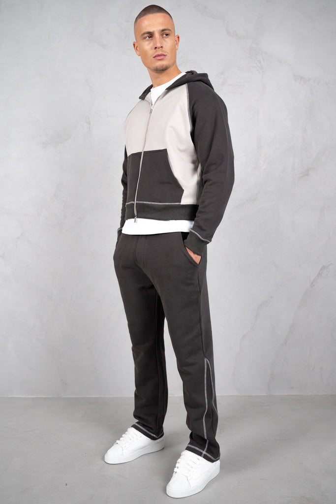 Panelled Contrast Stitch Jogger - Charcoal/Grey