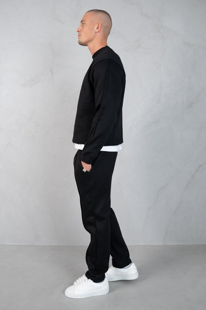 Extended Neck Crew Neck Sweatshirt - Black