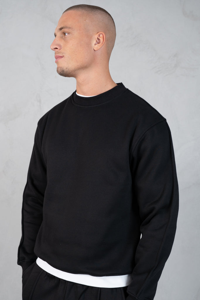 Extended Neck Crew Neck Sweatshirt - Black