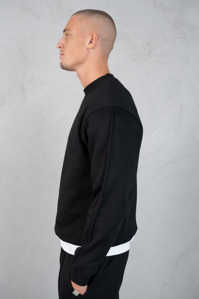 Extended Neck Crew Neck Sweatshirt - Black