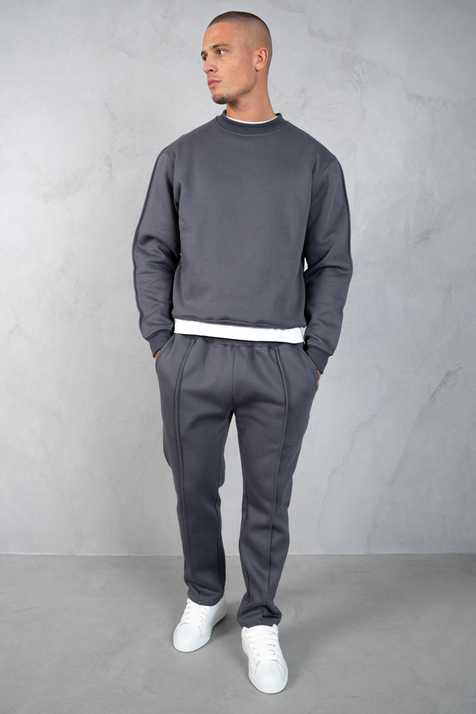 Extended Neck Crew Neck Sweatshirt - Charcoal