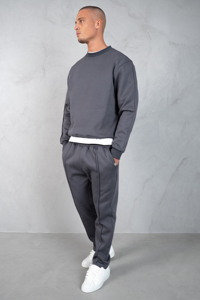 Extended Neck Crew Neck Sweatshirt - Charcoal